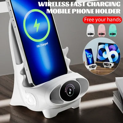 Wireless Charger 15W with Holder – Smartphone Fast Charger Standing or Lying – Chair Design with Cooling | Sansoti