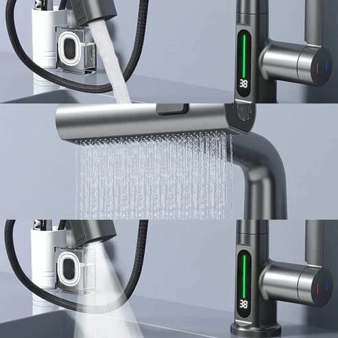 Flexible Kitchen Faucet with LED Temperature Indicator Chrome Black White 360° Rotatable Extendable 60cm for Kitchen and Bathroom | Sansoti