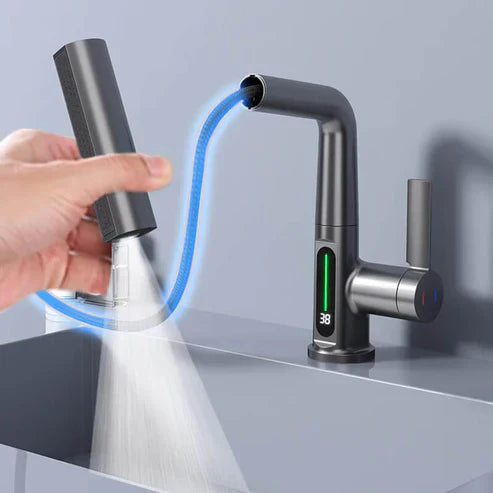Flexible Kitchen Faucet with LED Temperature Indicator Chrome Black White 360° Rotatable Extendable 60cm for Kitchen and Bathroom | Sansoti