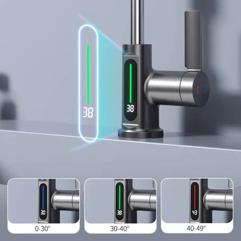 Flexible Kitchen Faucet with LED Temperature Indicator Chrome Black White 360° Rotatable Extendable 60cm for Kitchen and Bathroom | Sansoti