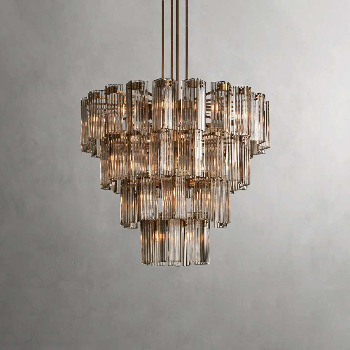 Ronde Kroonluchter Geribbeld Glas Stalen Frame 38-60cm Hanglamp Meerlichts Eetkamer Trap Balzaal Woonkamer | Sansoti