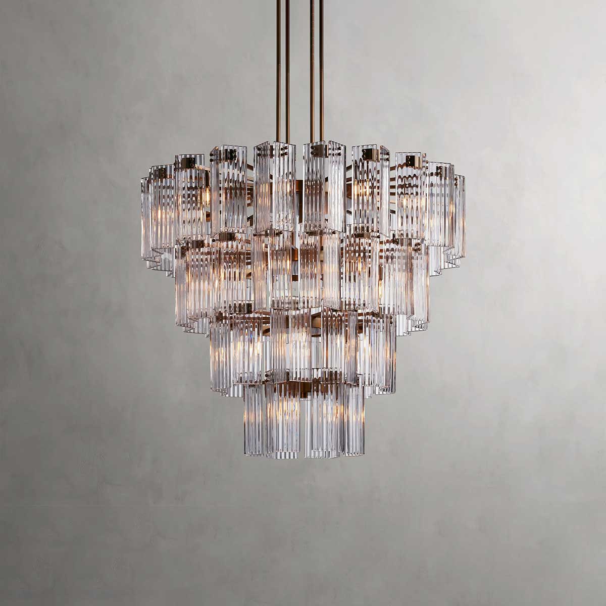 Ronde Kroonluchter Geribbeld Glas Stalen Frame 38-60cm Hanglamp Meerlichts Eetkamer Trap Balzaal Woonkamer | Sansoti