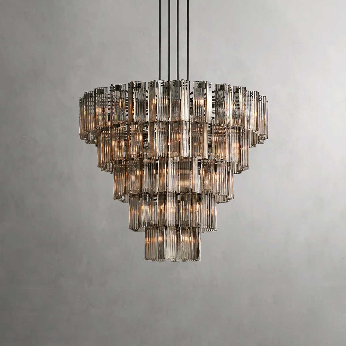 Ronde Kroonluchter Geribbeld Glas Stalen Frame 38-60cm Hanglamp Meerlichts Eetkamer Trap Balzaal Woonkamer | Sansoti