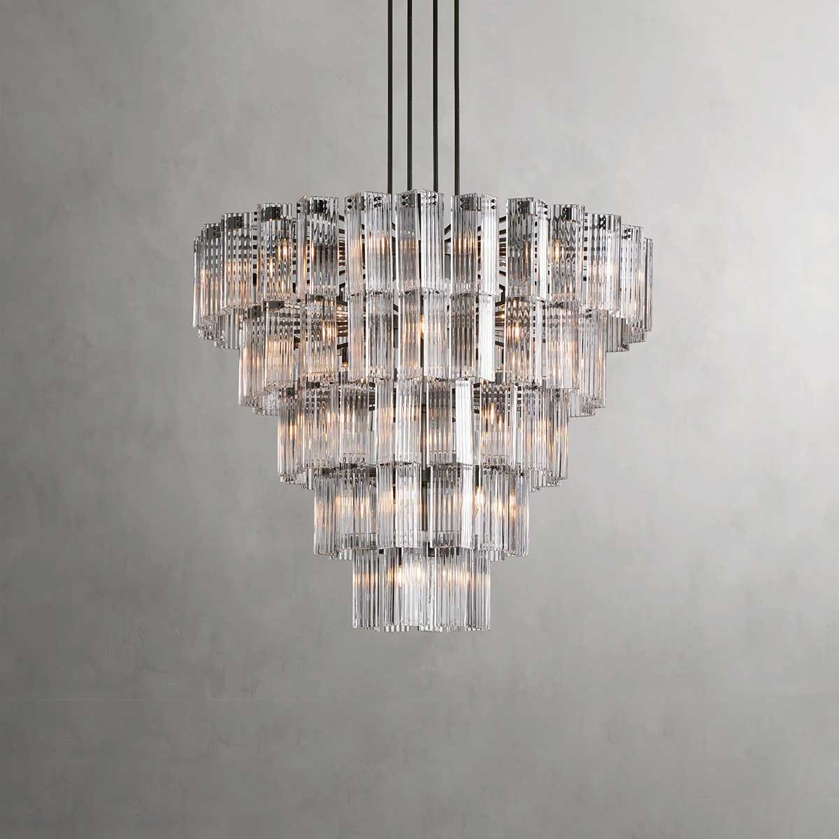 Ronde Kroonluchter Geribbeld Glas Stalen Frame 38-60cm Hanglamp Meerlichts Eetkamer Trap Balzaal Woonkamer | Sansoti