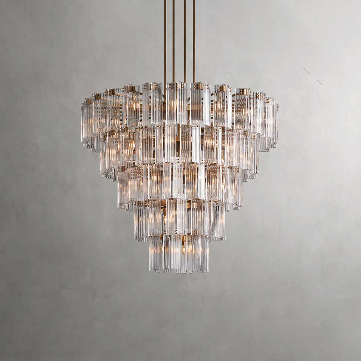Ronde Kroonluchter Geribbeld Glas Stalen Frame 38-60cm Hanglamp Meerlichts Eetkamer Trap Balzaal Woonkamer | Sansoti
