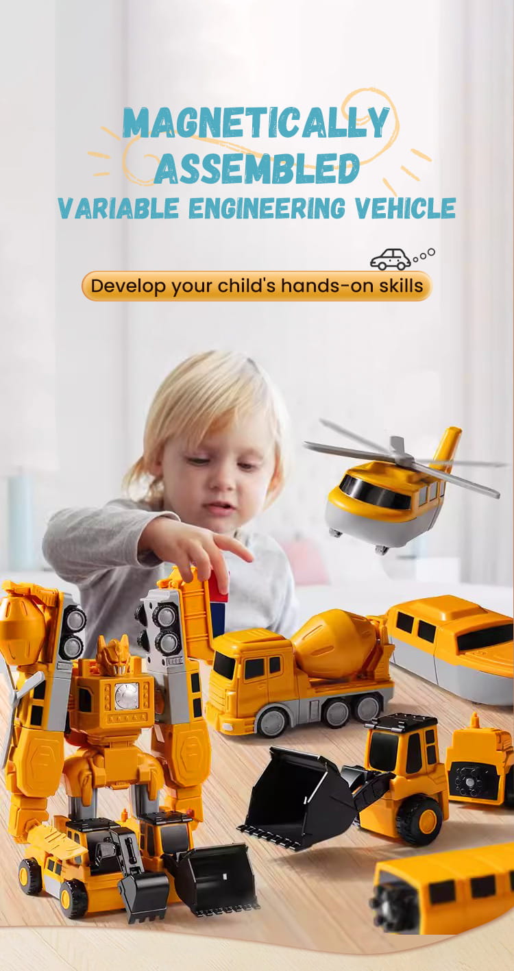 Magnetic Construction Vehicle Playset 50 Pieces Transformable Vehicle Set for Children Educational Construction Toy with Magnetic Parts | Sansoti