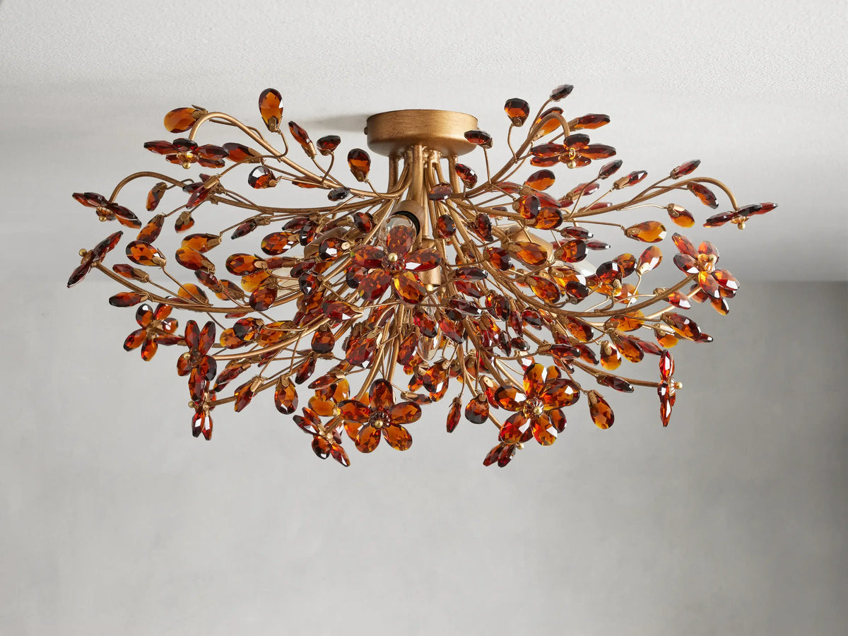 Kristall-Deckenleuchte Ø70 cm, Eisen, handgefertigte Blütenoptik, vier Leuchten, elegantes venezianisches Design für das Wohnzimmer | Sansoti