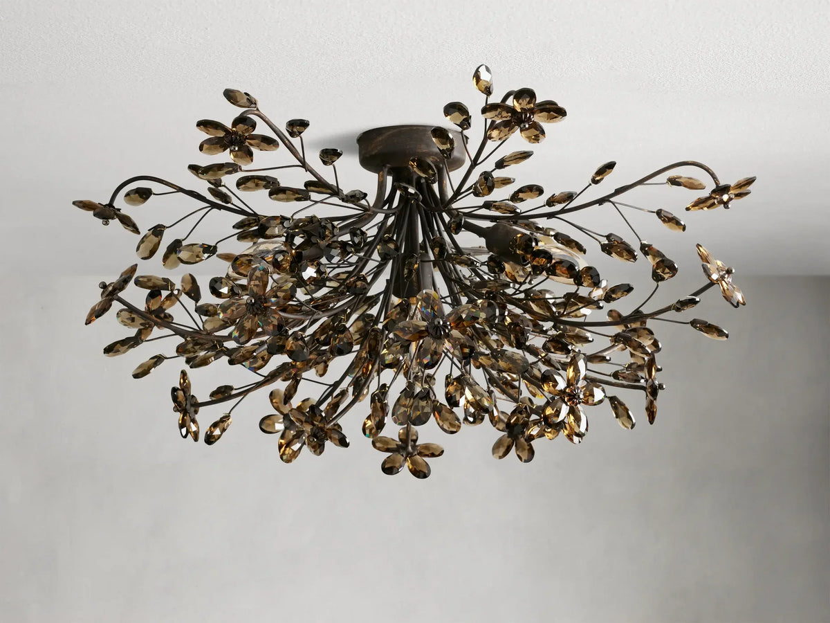 Kristall-Deckenleuchte Ø70 cm, Eisen, handgefertigte Blütenoptik, vier Leuchten, elegantes venezianisches Design für das Wohnzimmer | Sansoti
