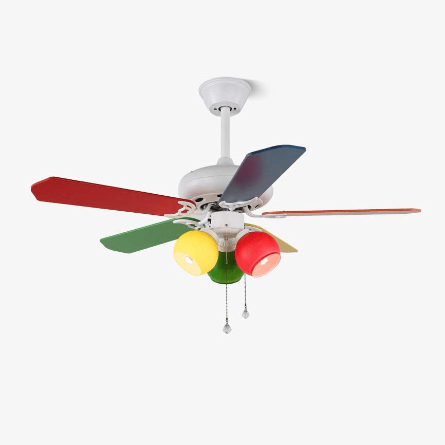 Verspielter Deckenventilator Carlo mit Beleuchtung — buntes Design Kinder-Ventilator mit 6 Geschwindigkeiten und Fernbedienung ø107 cm | Sansoti