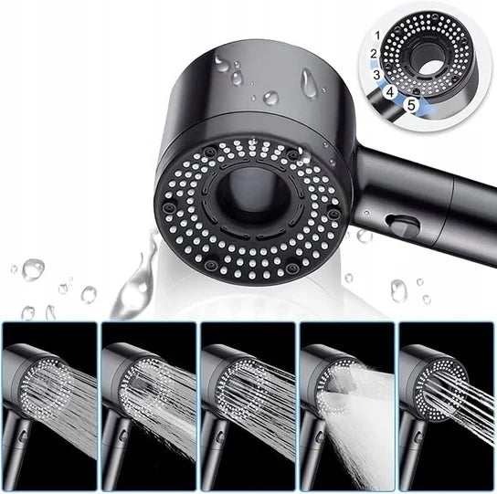 Hand Shower with 5 Adjustable Settings – Water-Saving Shower Head with Increased Pressure – Bathroom Accessory for Low Water Pressure | Sansoti