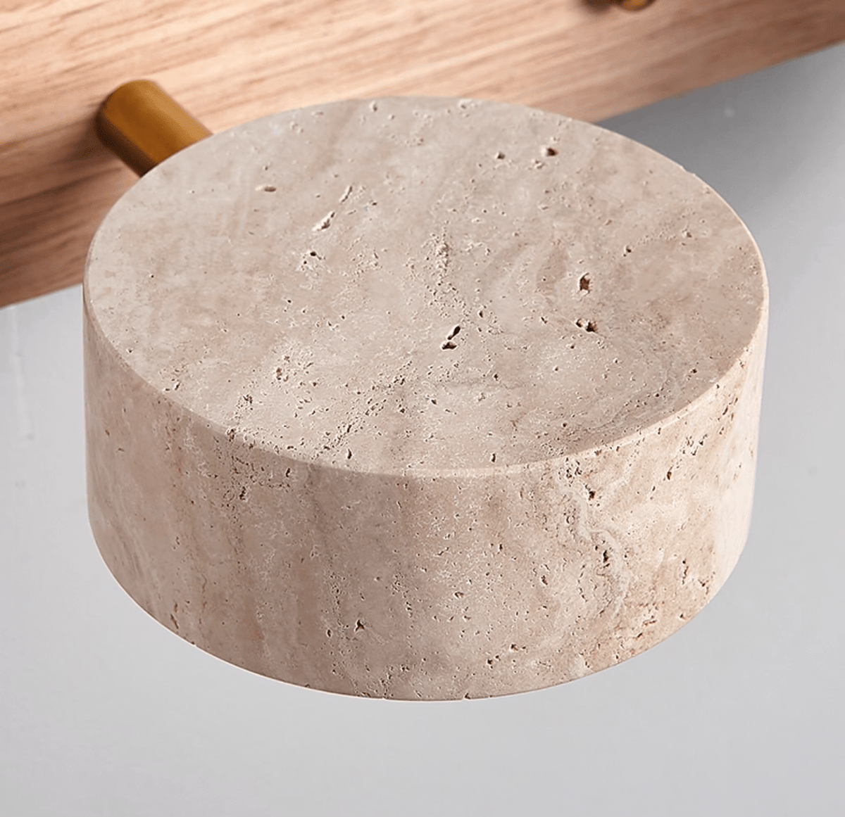 Travertin-Wandlampe mit Holzfuß und doppelter LED-Lichtquelle, natürliches Stein-Design, Wandbeleuchtung für Schlafzimmer, Flur und Wohnzimmer | Sansoti