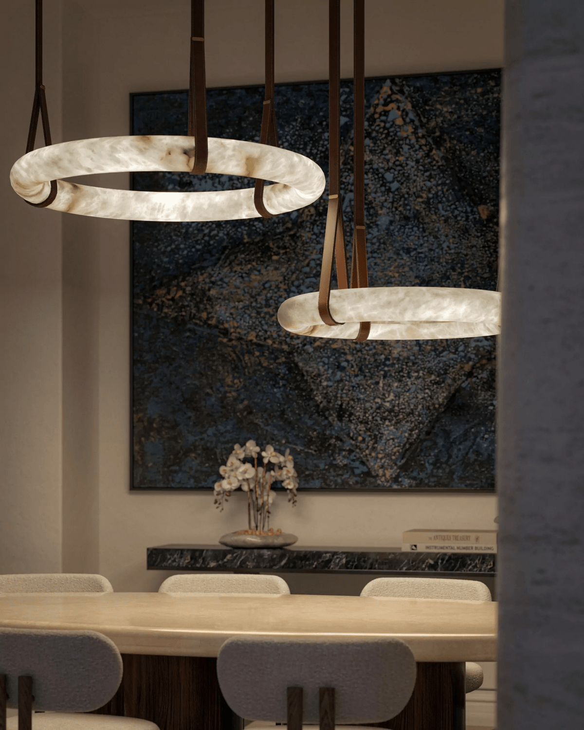 Pendant Lamp Alabaster Ring LED Dark Brown Brown Gold Living Room Dining Room 3000K 4000K 6000K Ø30 Ø120cm Natural Stone Pendant Lamp | Sansoti