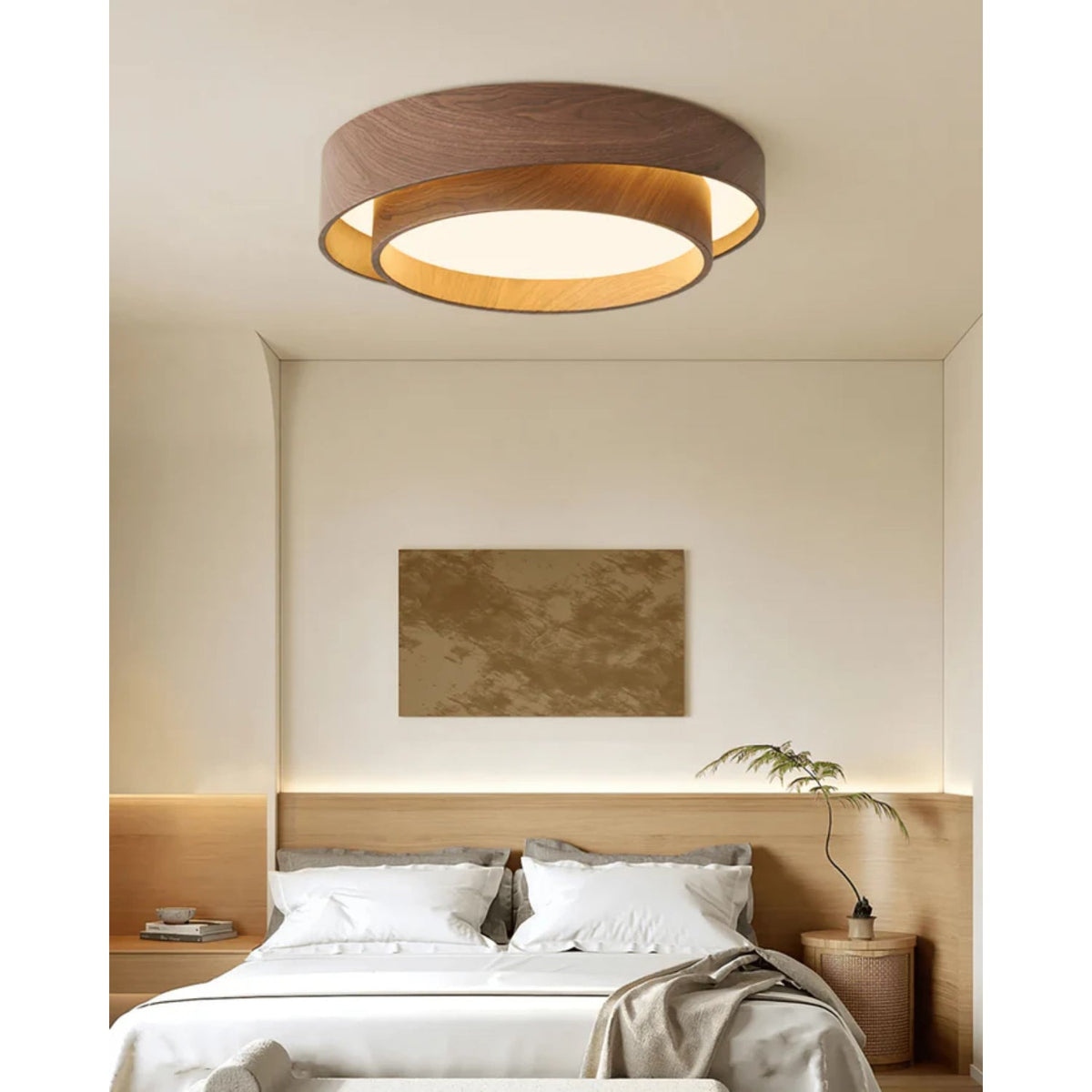 LED ceiling lamp walnut wood look Japandi living room bedroom round ceiling lamp modern lighting wood grain look | Sansoti