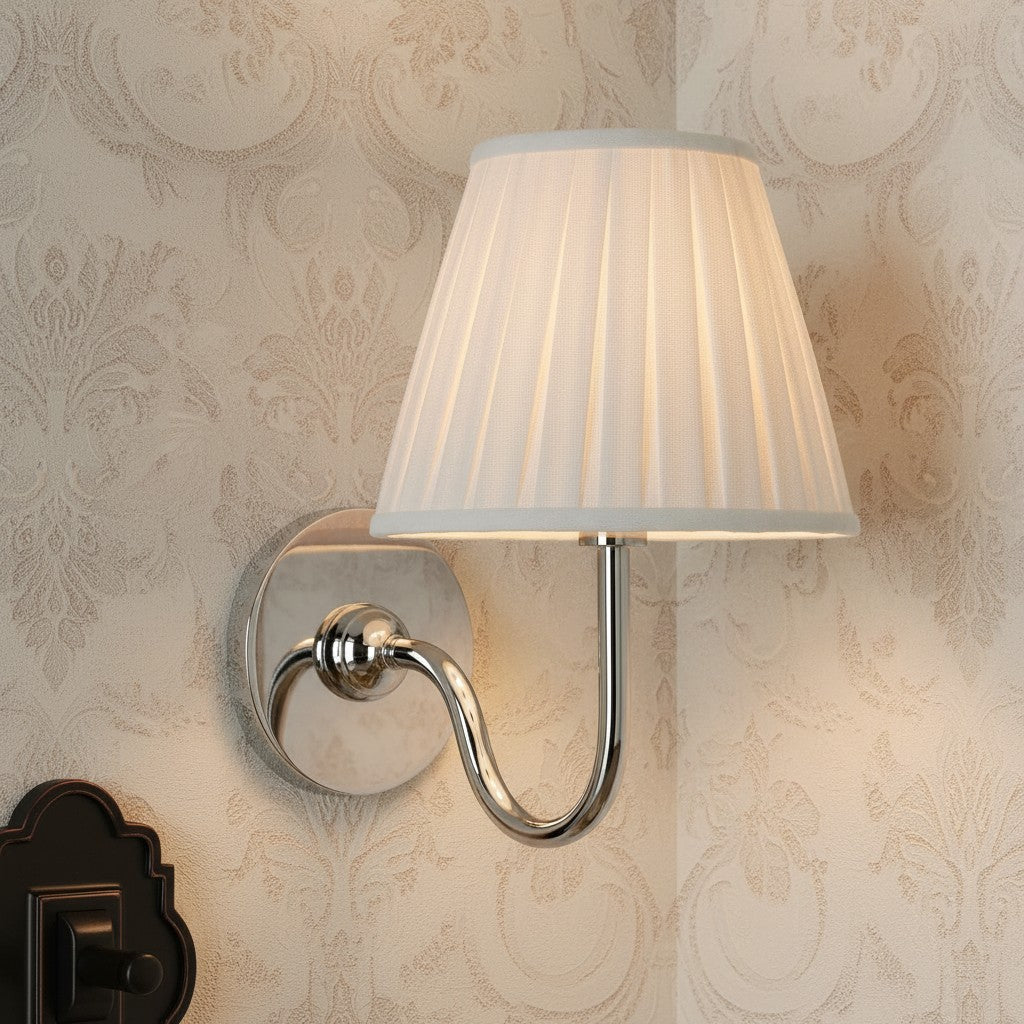 Wall Lamp with Pleated Shade – Classic Wall Lighting Metal & Linen Rustic Bedroom Hall Reading Corner Home Interior | Sansoti