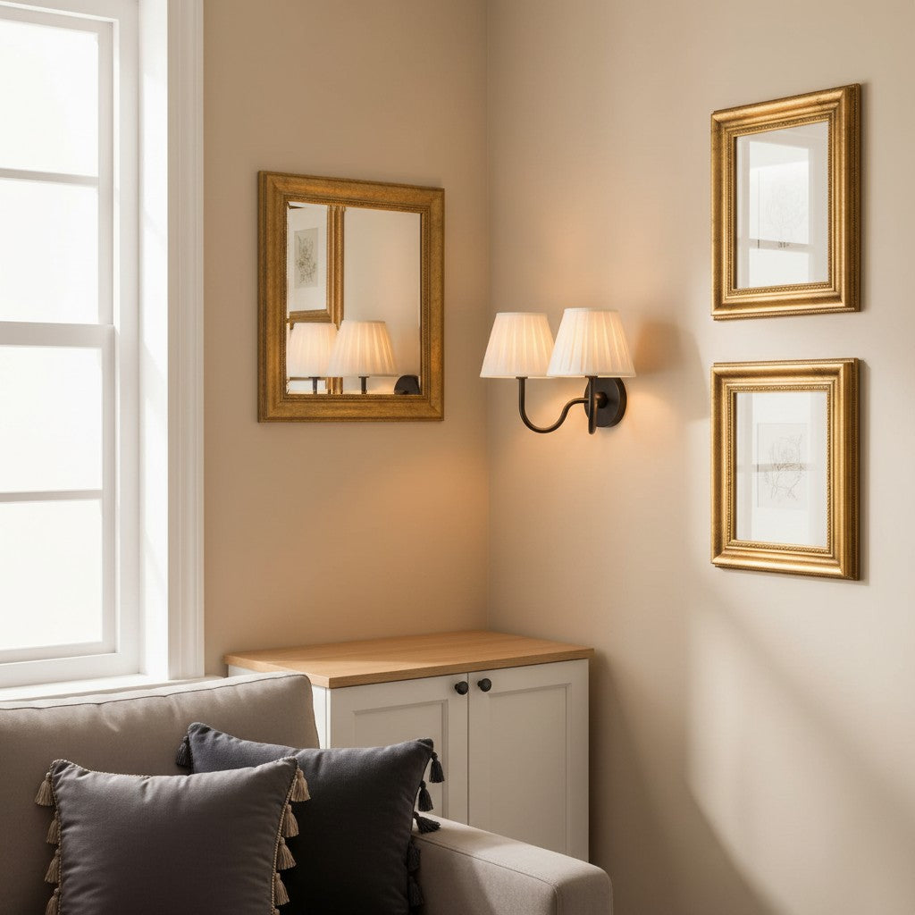 Wall Lamp with Pleated Shade – Classic Wall Lighting Metal & Linen Rustic Bedroom Hall Reading Corner Home Interior | Sansoti
