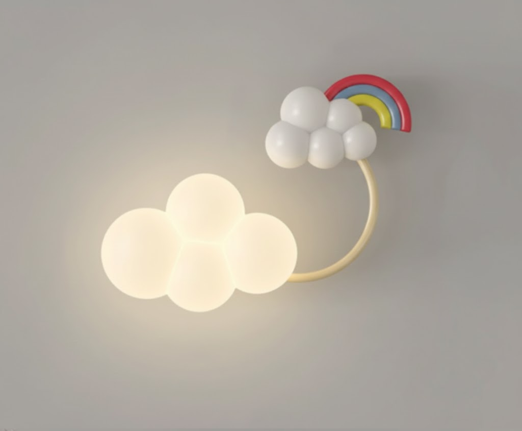Kinderkamer Wandlamp met Sterren, Regenboog en Vliegtuig – Creatieve LED Verlichting voor Babykamer en Speelkamer | Sansoti