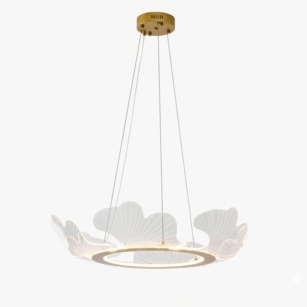 Lustre moderne à motif de feuilles, doré ou argenté – Forme organique avec câble réglable de 150cm et option à intensité variable – Convient aux plafonds inclinés | Sansoti