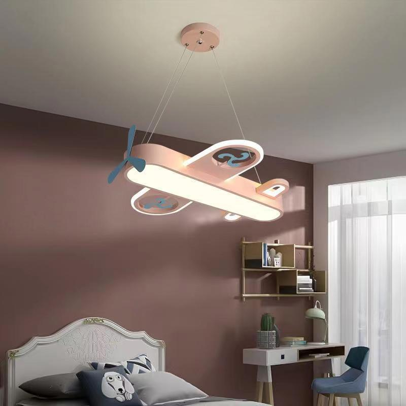 Flugzeug-Hängeleuchte fürs Kinderzimmer, dimmbare LED mit Fernbedienung, Acryl und Eisen, 20 cm, Deckenlampe fürs Jungenzimmer | Sansoti
