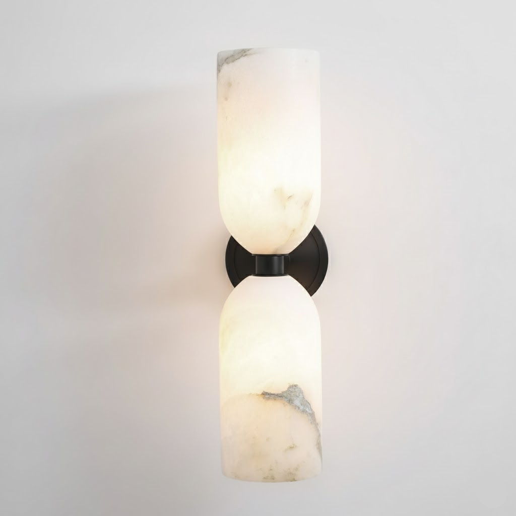 Alabaster-Wandleuchte mit Messing — Doppelte Lichtscheiben und zentraler Metallstern | Sansoti