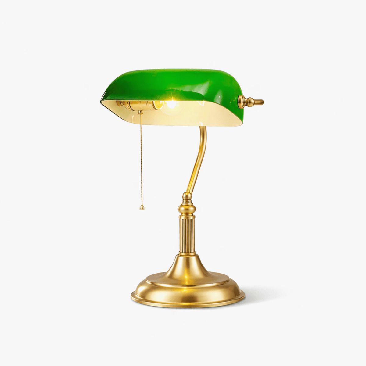 Klassische Schreibtischlampe aus Messing mit grünem Glas, Tischlampe im Banker-Stil, Leselampe für Büro und Arbeitszimmer | Sansoti