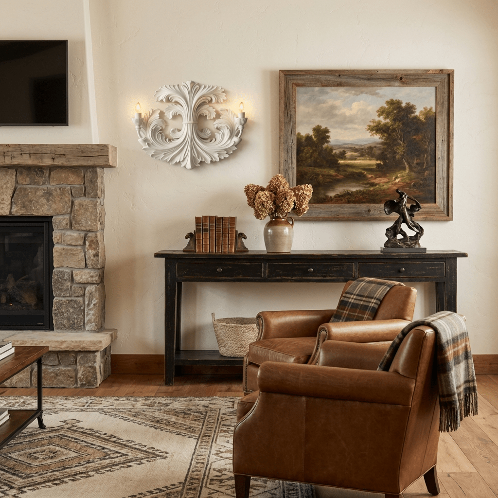 Classic Baroque Wall Lamp With Floral Plaster Details And Double Light Source For Atmospheric Indoor Lighting | Sansoti
