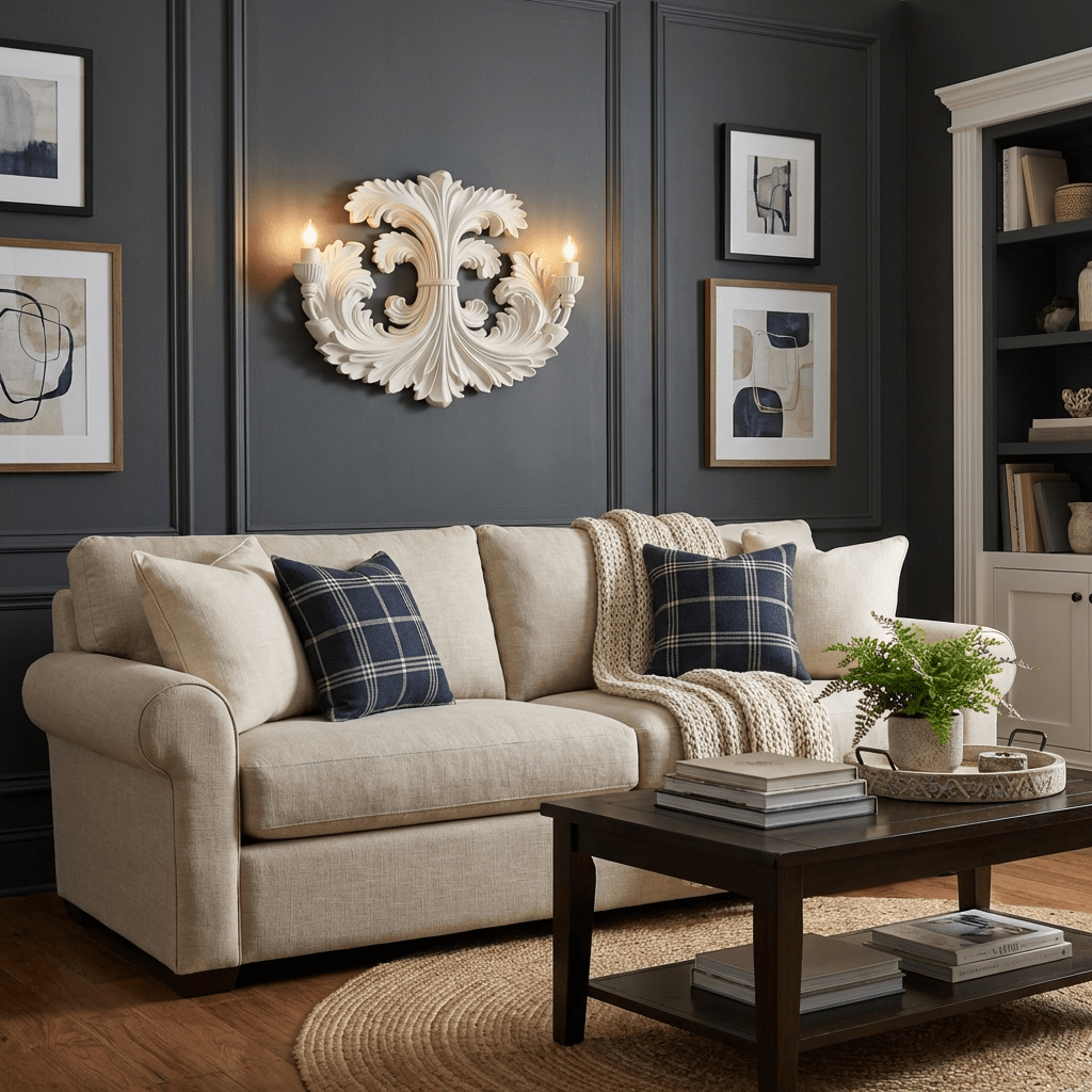Classic Baroque Wall Lamp With Floral Plaster Details And Double Light Source For Atmospheric Indoor Lighting | Sansoti
