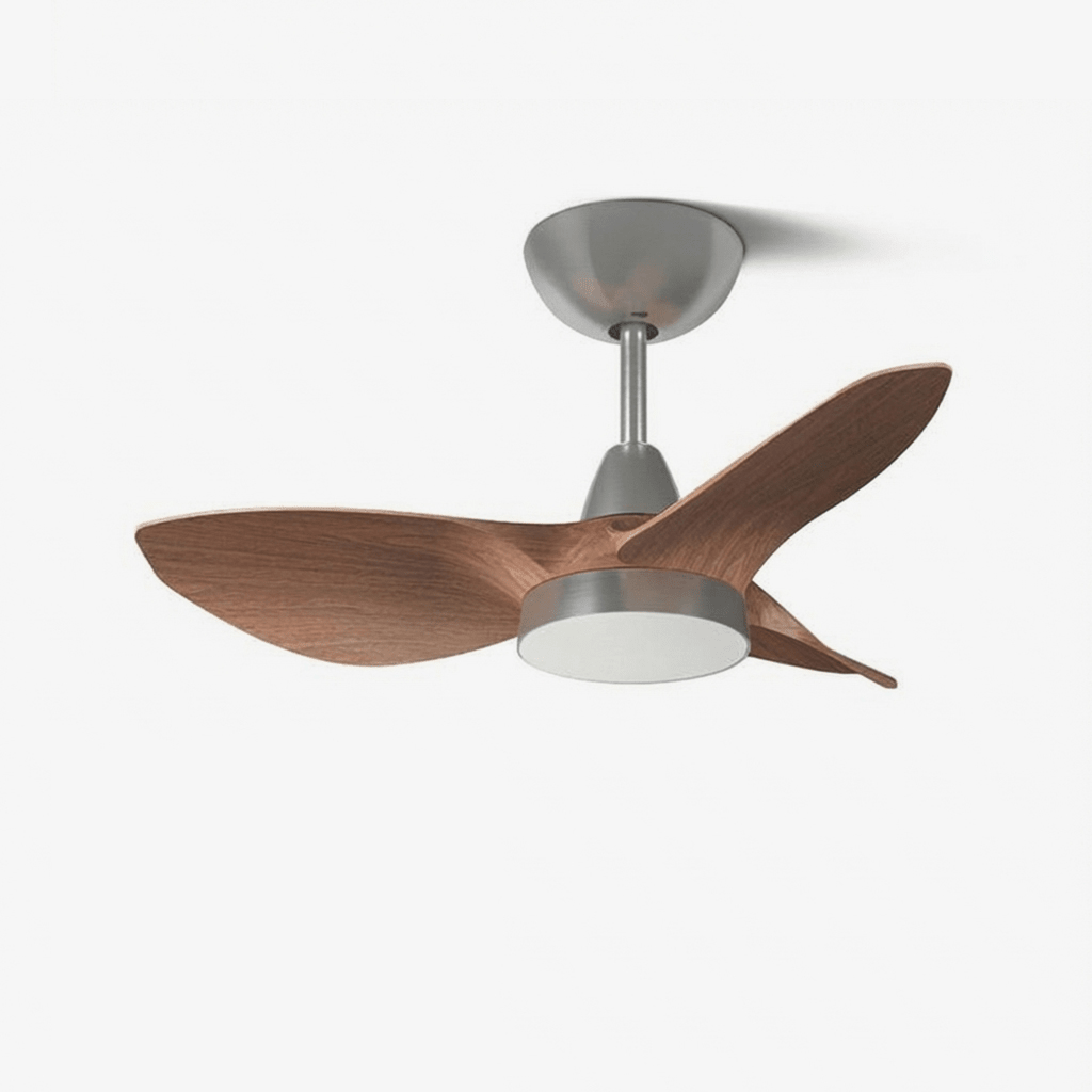 Scandi Deckenventilator mit Beleuchtung – Walnuss- & Nickel-Finish – 6 Geschwindigkeiten & LED dimmbar | Sansoti