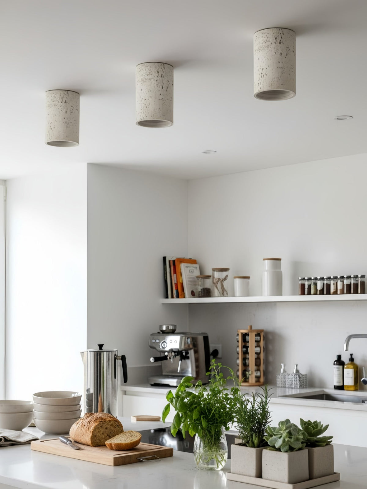 Cylindrical Travertine Ceiling Lamp – LED Lighting for Modern Interiors | Sansoti