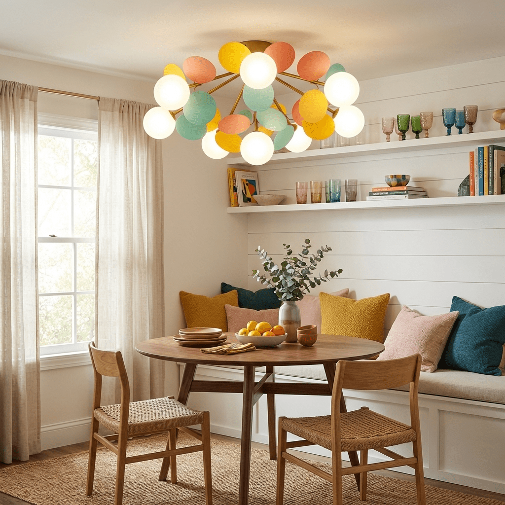 Runde Deckenleuchte mit Acrylblättern – pastellfarbene Macaron-Farben – 1, 4, 6 oder 8 Leuchten – G9-Fassung – skandinavisches Design für Kinderzimmer, Wohnzimmer und Büro | Sansoti