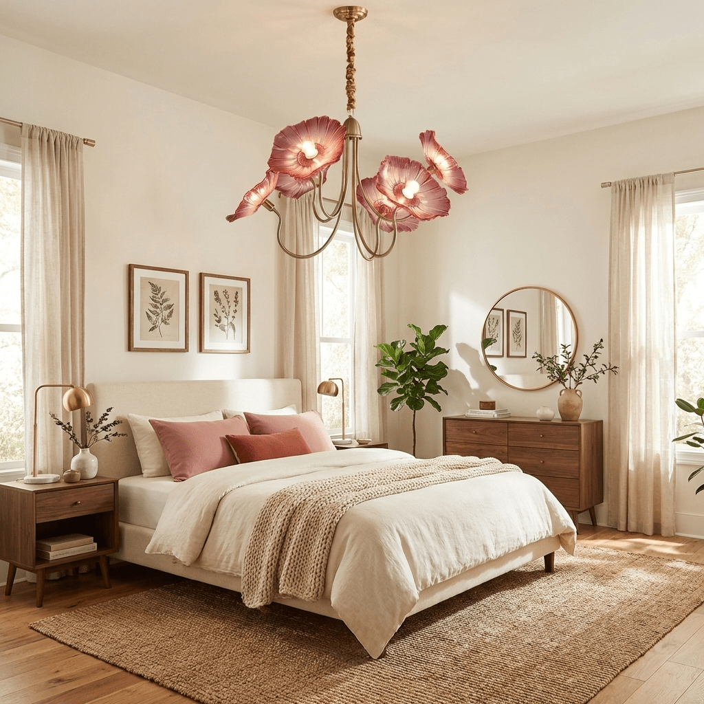 Lustre en verre avec motif de feuilles, doré, transparent ou rose, à 3 ou 6 lumières, style scandinave | Sansoti