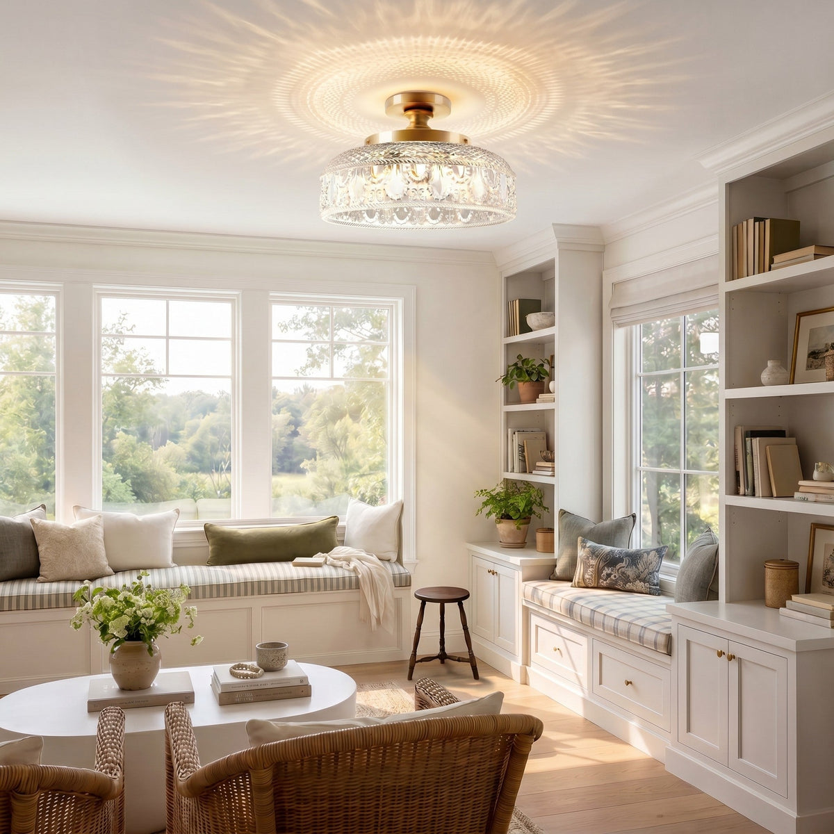 Moderne Deckenleuchte mit strukturiertem Glasscheibe – Gold, Schwarz & Grün – Ø30cm Designbeleuchtung für Wohnzimmer, Schlafzimmer, Flur | Sansoti