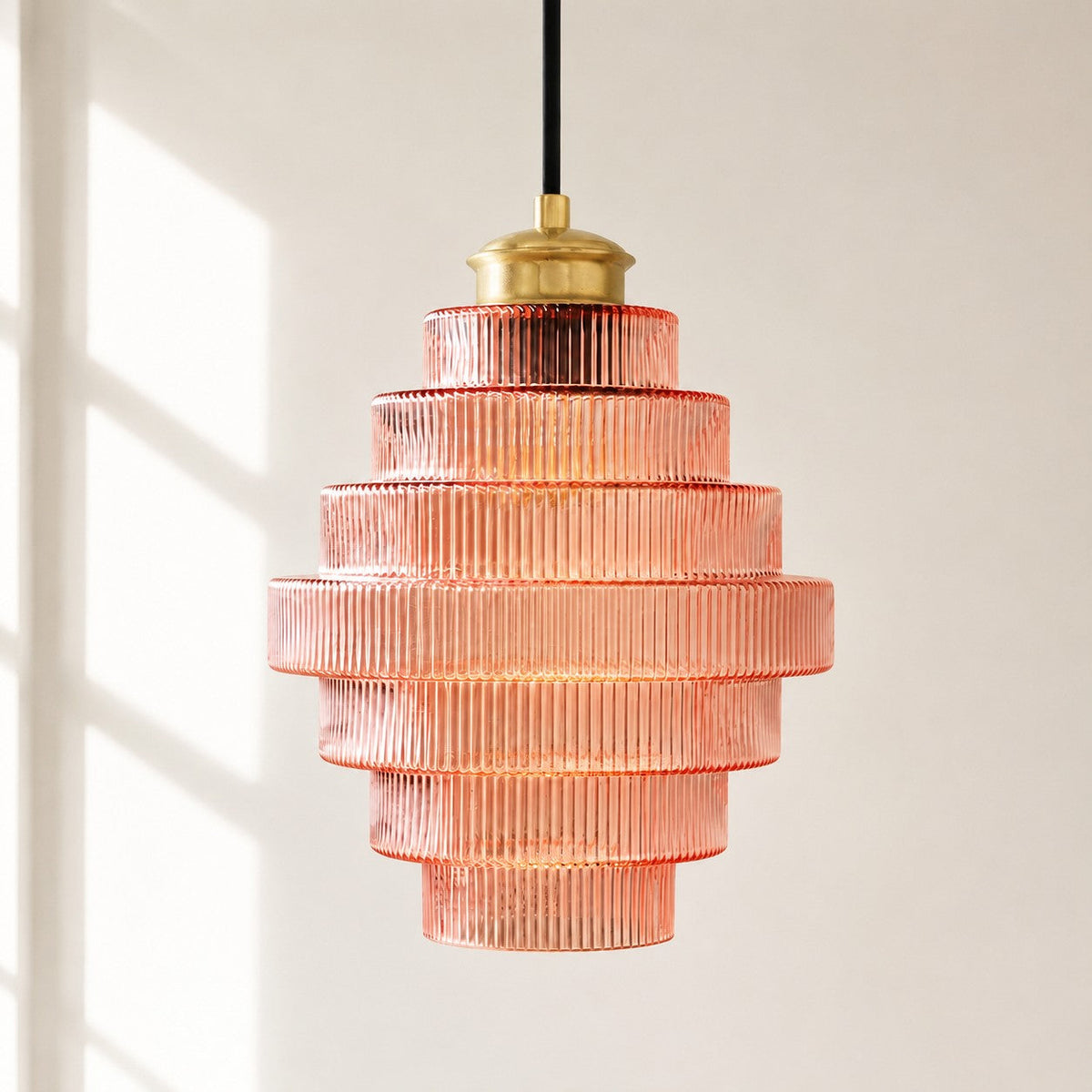 Gerippte Glas-Hängeleuchte mit geschichtetem Flaschendesign, E27, 22 cm, Essbereich-Deckenbeleuchtung im Vintage-Stil für das Wohnzimmer | Sansoti