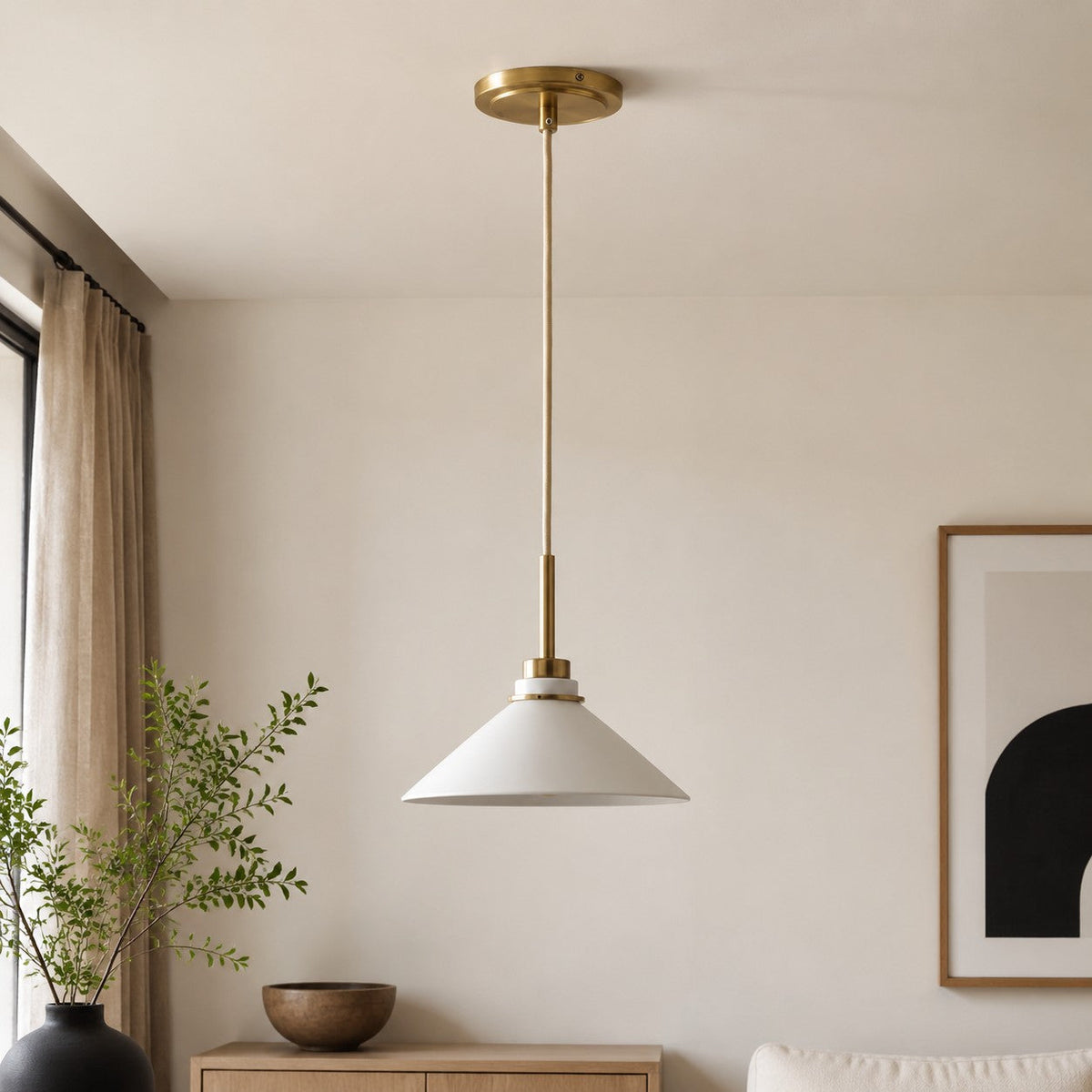 Cone-Shaped Pendant Lamp in Country Style - Dimmable - For Kitchen and Hall - Scandinavian Inspired - Modern Farmhouse Lighting | Sansoti