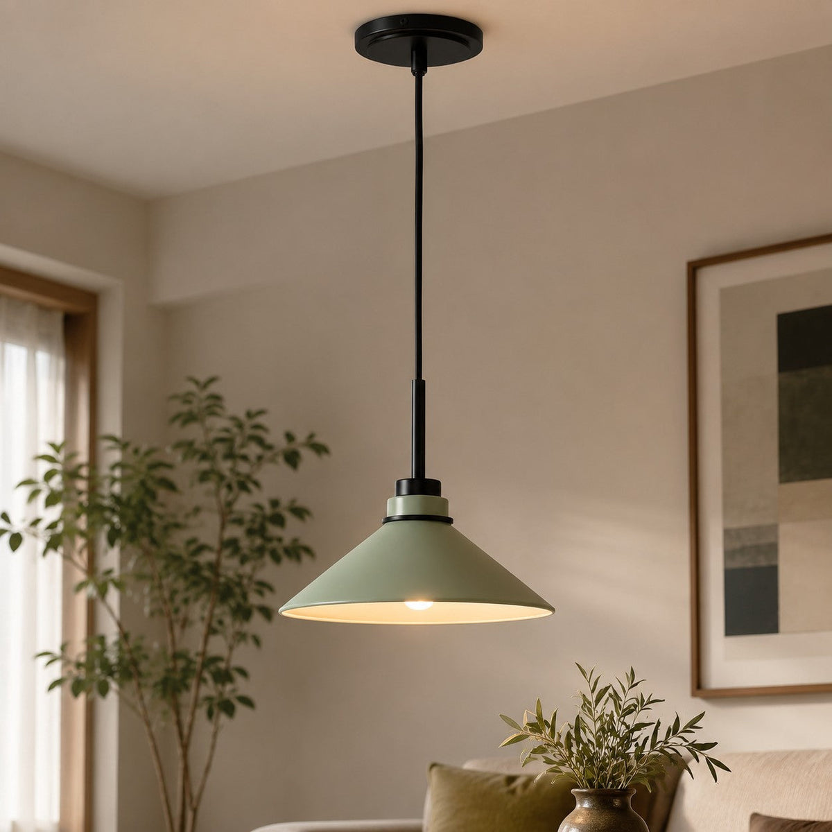 Cone-Shaped Pendant Lamp in Country Style - Dimmable - For Kitchen and Hall - Scandinavian Inspired - Modern Farmhouse Lighting | Sansoti