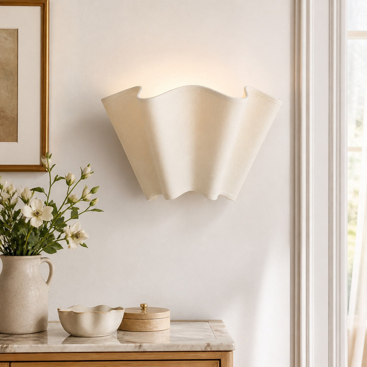 Wandleuchte mit gewelltem Leinen-Schirm Retro-Design klassische Stimmungsbeleuchtung für Wohnzimmer Schlafzimmer Leseecke | Sansoti