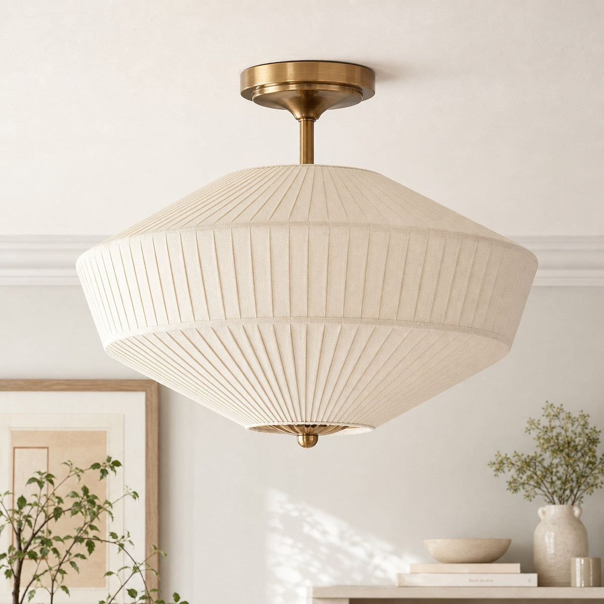 Semi-Flush Deckenleuchte Metall Stoffschirm Schlanke Form Zeitgenössische Beleuchtung Wohnzimmer Schlafzimmer Skandinavisches Interieur Vintage Details | Sansoti