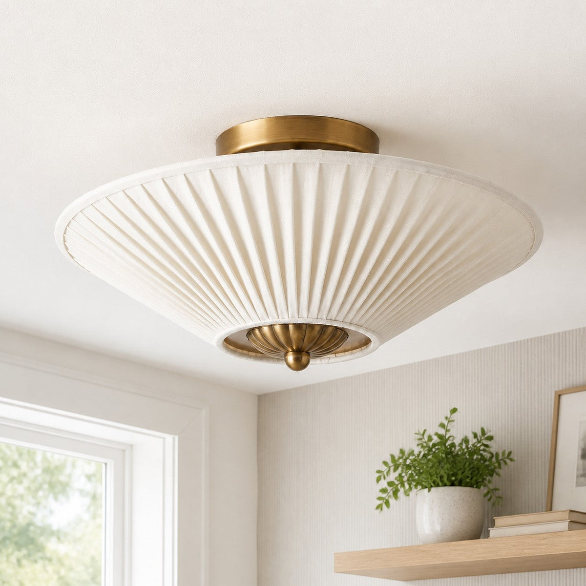 Semi-Flush Deckenleuchte Metall Stoffschirm Schlanke Form Zeitgenössische Beleuchtung Wohnzimmer Schlafzimmer Skandinavisches Interieur Vintage Details | Sansoti