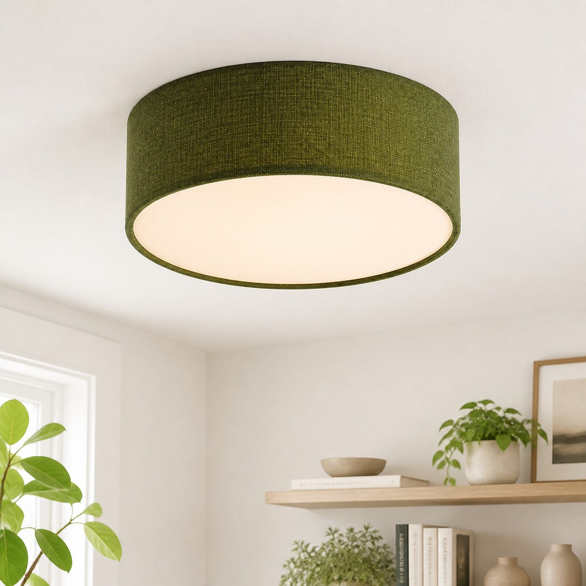 Ceiling Lamp with Linen Shade – Drum Shape Ø30/45cm – Modern Scandinavian Design – Elegant Lighting for Living Room Bedroom Dining Room | Sansoti