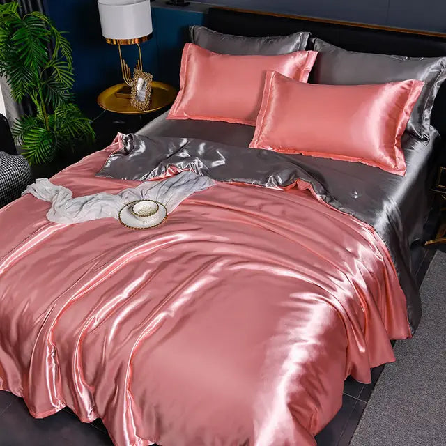 Satines-Bettbezug, einfarbig und glänzend, mit Kissenbezügen – seidig-weiche Luxus-Bettwäsche für das Schlafzimmer | Sansoti