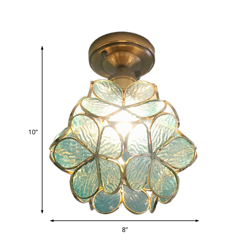 Glas-Deckenleuchte mit Blumenmotiv – Vintage Bleiglas-Stil – 8 Zoll – Rosa/Blau/Grün/Klar – Retro Semi-Flush Deckenleuchte für Flur und Diele | Sansoti