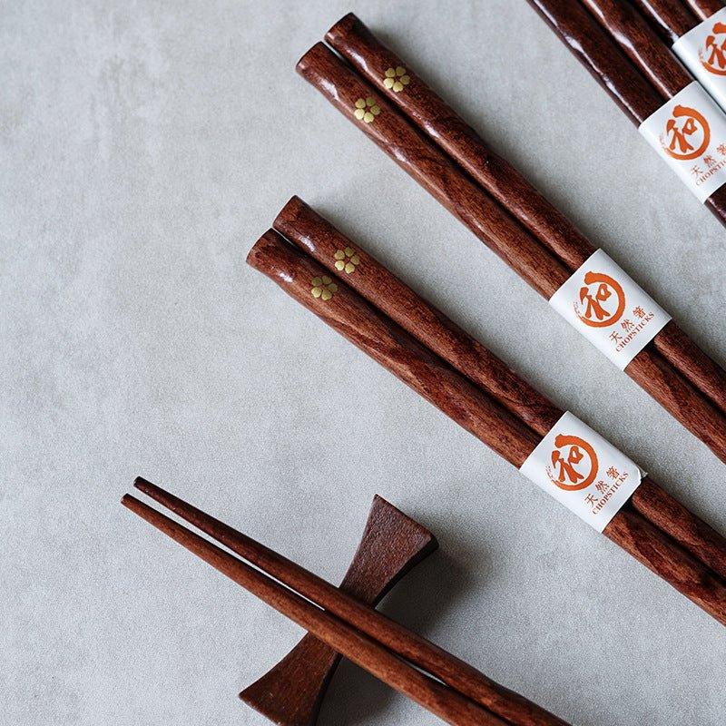 Set de 5 paires de baguettes en bois Sakura doré Fleur de cerisier Japonais fait main Cadeau | Sansoti