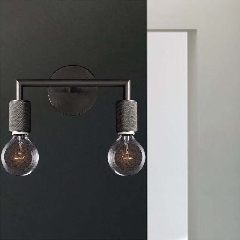 Minimalist Wall Lamp with Square Arm – Metal Sconce for Indoor in Black, Brass or Chrome | 1 or 2 Light Points | Bare Bulb Industrial Design | E26/E27 Fitting | Sansoti