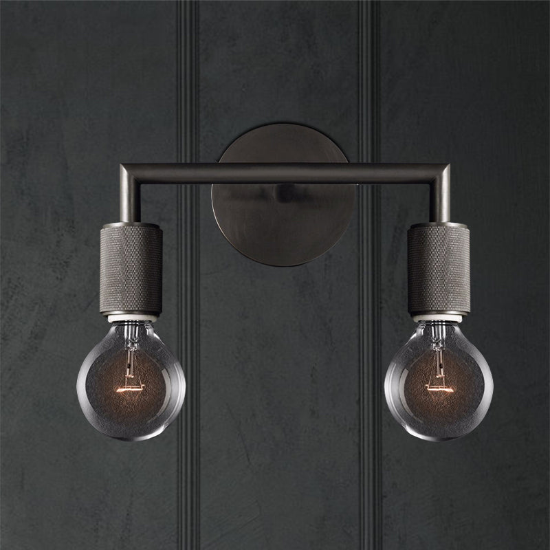 Minimalist Wall Lamp with Square Arm – Metal Sconce for Indoor in Black, Brass or Chrome | 1 or 2 Light Points | Bare Bulb Industrial Design | E26/E27 Fitting | Sansoti