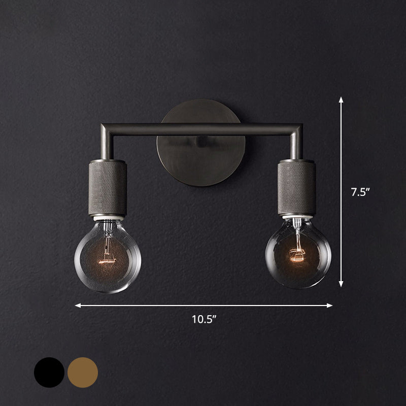 Minimalist Wall Lamp with Square Arm – Metal Sconce for Indoor in Black, Brass or Chrome | 1 or 2 Light Points | Bare Bulb Industrial Design | E26/E27 Fitting | Sansoti