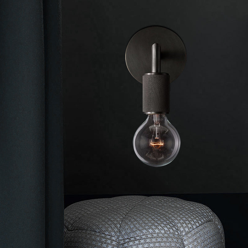 Minimalist Wall Lamp with Square Arm – Metal Sconce for Indoor in Black, Brass or Chrome | 1 or 2 Light Points | Bare Bulb Industrial Design | E26/E27 Fitting | Sansoti