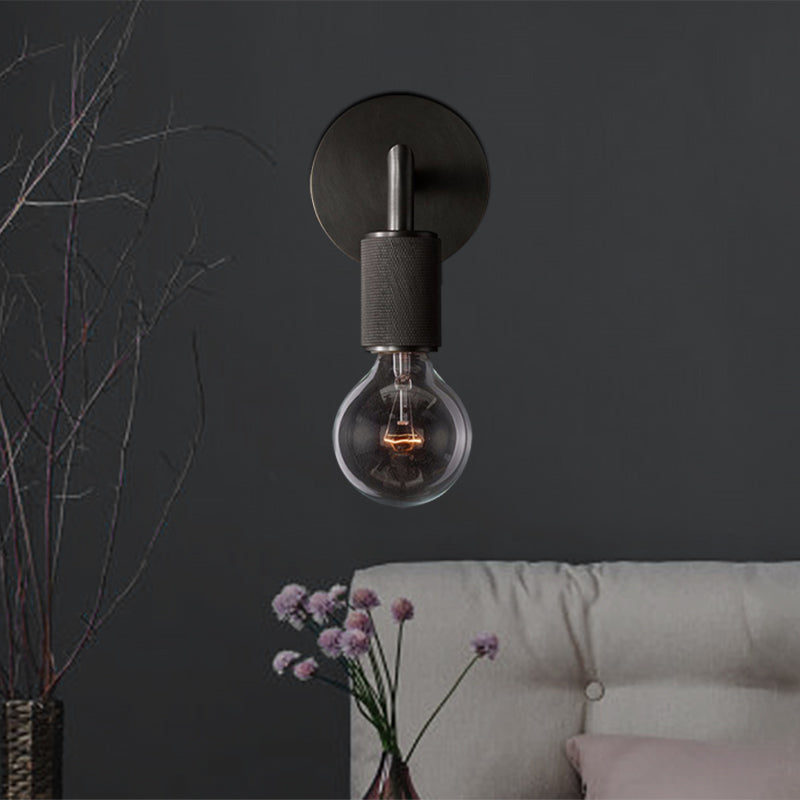 Minimalist Wall Lamp with Square Arm – Metal Sconce for Indoor in Black, Brass or Chrome | 1 or 2 Light Points | Bare Bulb Industrial Design | E26/E27 Fitting | Sansoti
