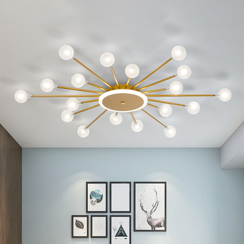 Postmodern Ceiling Lamp with 18 Light Points Frosted Glass Starburst Design Black Gold Semi-Flush | Sansoti