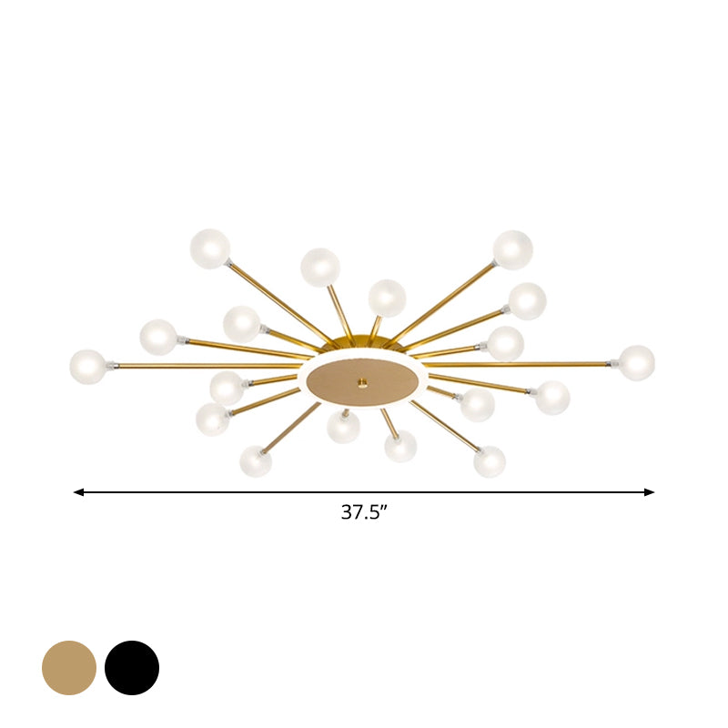 Postmodern Ceiling Lamp with 18 Light Points Frosted Glass Starburst Design Black Gold Semi-Flush | Sansoti