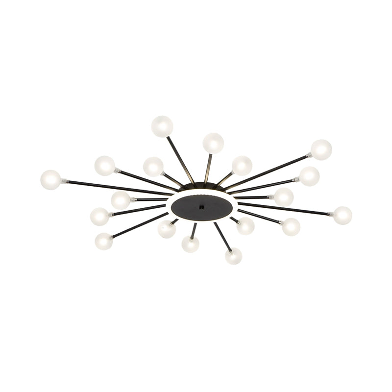 Postmodern Ceiling Lamp with 18 Light Points Frosted Glass Starburst Design Black Gold Semi-Flush | Sansoti