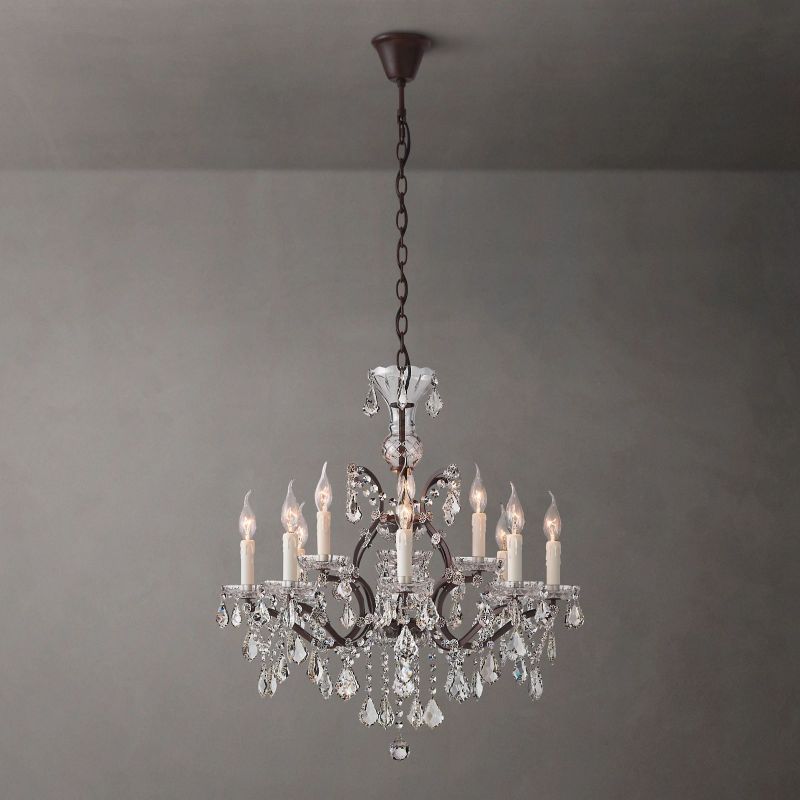 Round Crystal Chandelier 70cm with 12 Lights Rococo Style Brass Frame for Dining Room and Salon | Sansoti